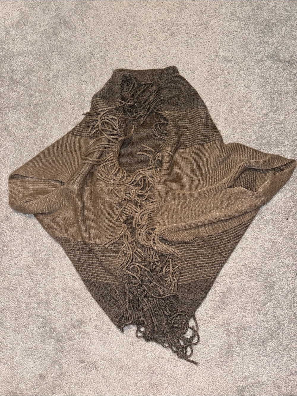 Fringed Knit Poncho in Brown - Women's Layering Wrap